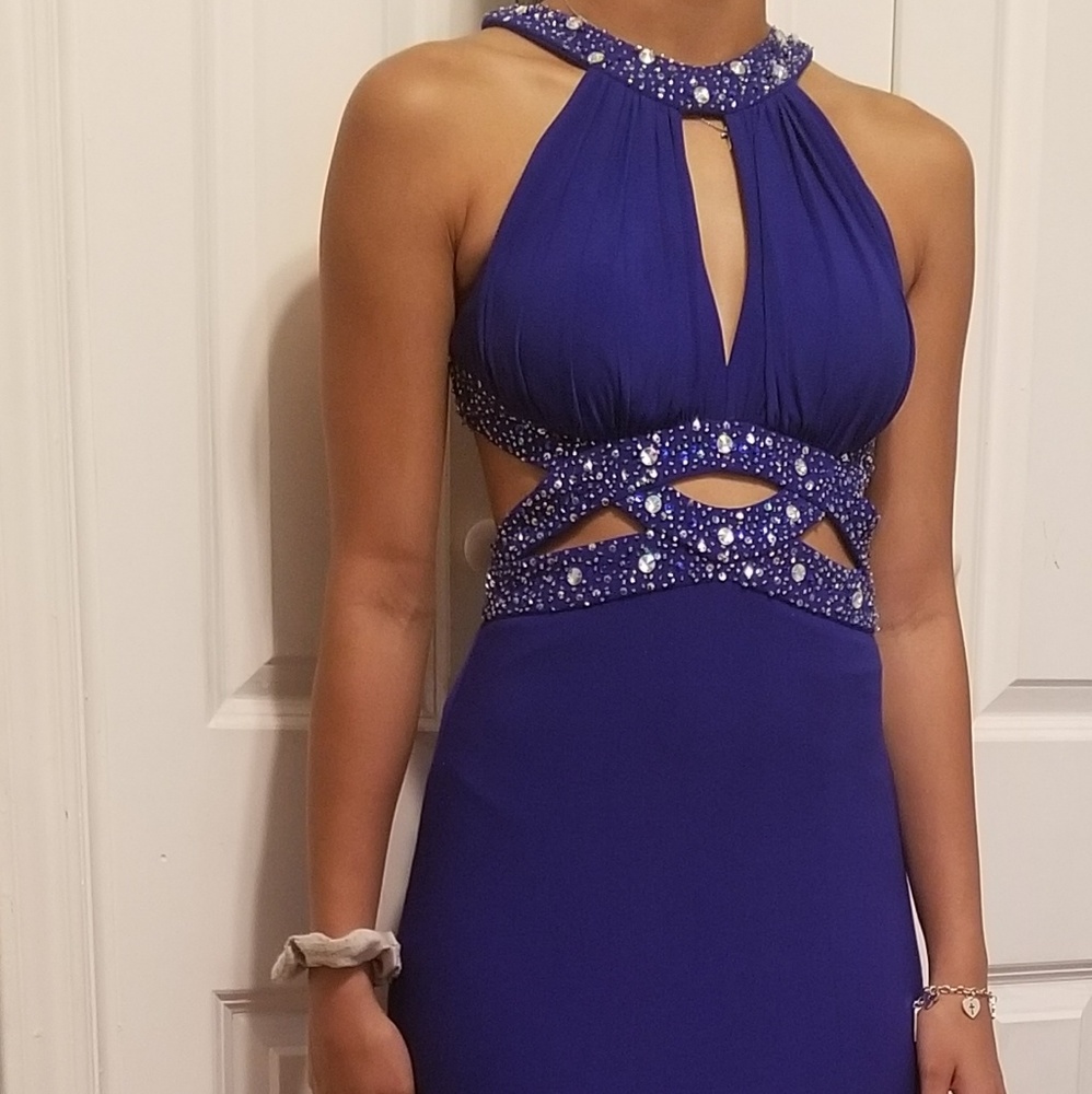 Neon Royal Prom Dress size 1-2 with side slit